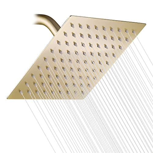 Brushed Gold Shower Head GGStudy 8 inch Square Rain Shower head Stainless Steel Shower head High Pressure Shower Head Ultra Thin Rainfall Bath Shower Self-cleaning Silicon Nozzle