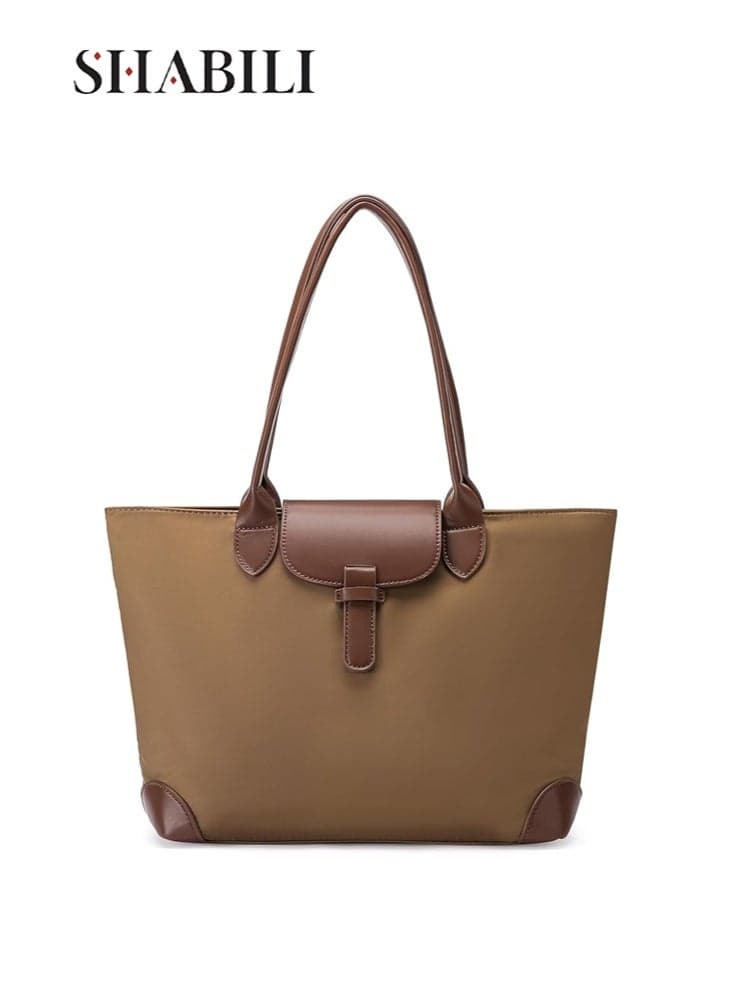 Canvas Bag Shoulder Bag Ladies Bag for Women Lady Girls Work Travel Camping, large capacity nylon tote with long straps and zip top, lightweight durable water-resistant daily handbag, Dark Brown