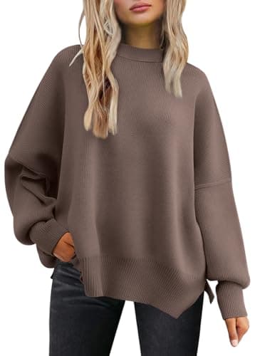 LILLUSORY Oversized Sweaters for Women 2025 Fall Fashion Outfits Trendy Crewneck Knit Cute Lightweight Sweater Pullover Tops Long Sleeve Shirts Winter Clothes Nutmeg S