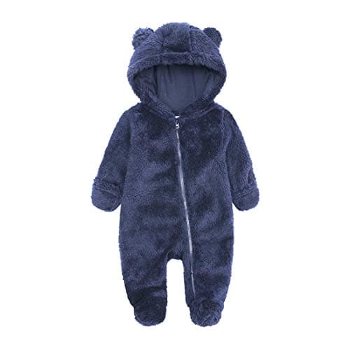 Baby Onesie Bodysuit Fleece Bunting Footed Jumpsuit Cute Bear Clothing Set for 3-6 Month infant Navy