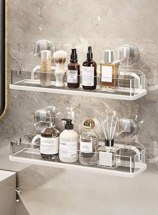 2 Layers Shower Shelf Racks Bathroom Suction Cup Storage Rack, Bathroom Storage Rack, Wall Mounted Shower Caddy Shelf Shower Caddy,Transparent White