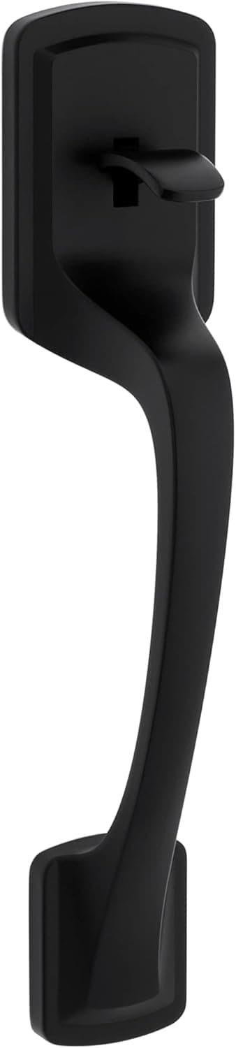 Kwikset Prague Front Door Handle No Lock Entry Handleset Exterior with Interior Door Knob NonLocking Matte Black Deadbolt Not Included with Microban Protection