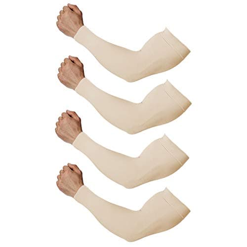 Feeke Arm Sleeves for Men and Women, Sleeve to Cover Arms for Men and Women, UV Protection Cooling 4-Pairs Anti-Slip Compression Sun Sleeves for Cycling Outdoor Sports Beige