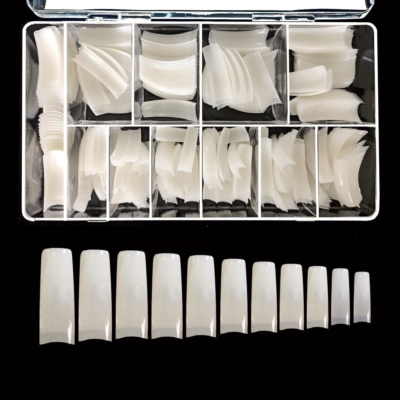 VIVACE Natural Half Moon 550 Acrylic False Fake Gel Nail Tips 11Sizes With Clear Plastic Case for Nail Salon Nail Shop Natural Half Moon
