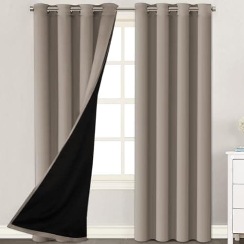 H.VERSAILTEX 100% Blackout Window Curtain Panels, Cold and Full Light Blocking Drapes with Black Liner for Nursery, 84 inches Drop Thermal Insulated Draperies (2 Pieces, 52" Wide per Panel, Khaki)