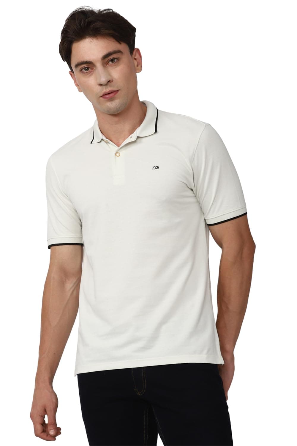 Peter England Men's Snug Fit Solid Polo T-Shirt with Coloured Collar Tipping| Cotton Rich| Premium Pique Weave Beige