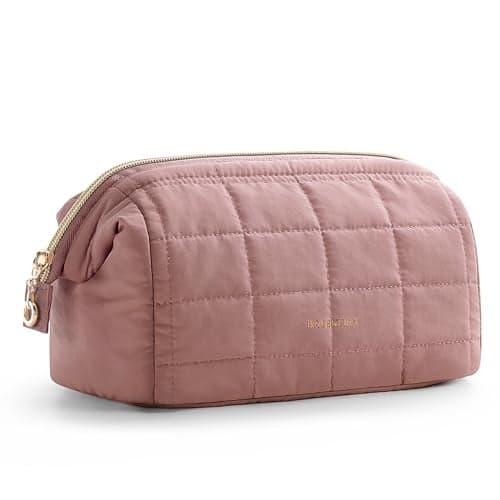 BAGSMART Makeup Bag Travel Toiletry Bag Puffy Padded Make Up Bags for Women Makeup Organizer Case Wideopen Pouch Purse Travel Essentials Toiletries Accessories Brushes Dark Pink
