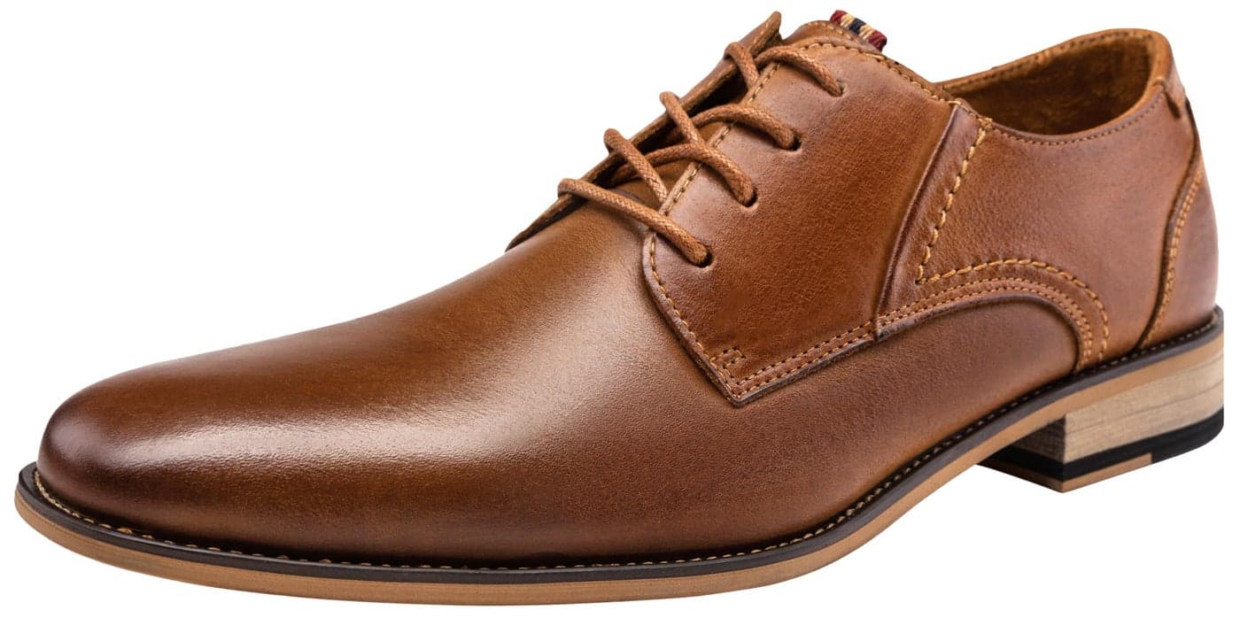 Jousen Men's Dress Shoes Leather Classic Formal Oxford Retro Plain Toe Derby Shoes (AMY612 Yellow Brown 11.5)