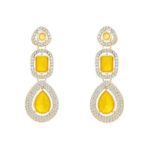 I Jewels Gold Plated Traditional Stone & Beads Tear Drop Earrings For Women (Yellow)