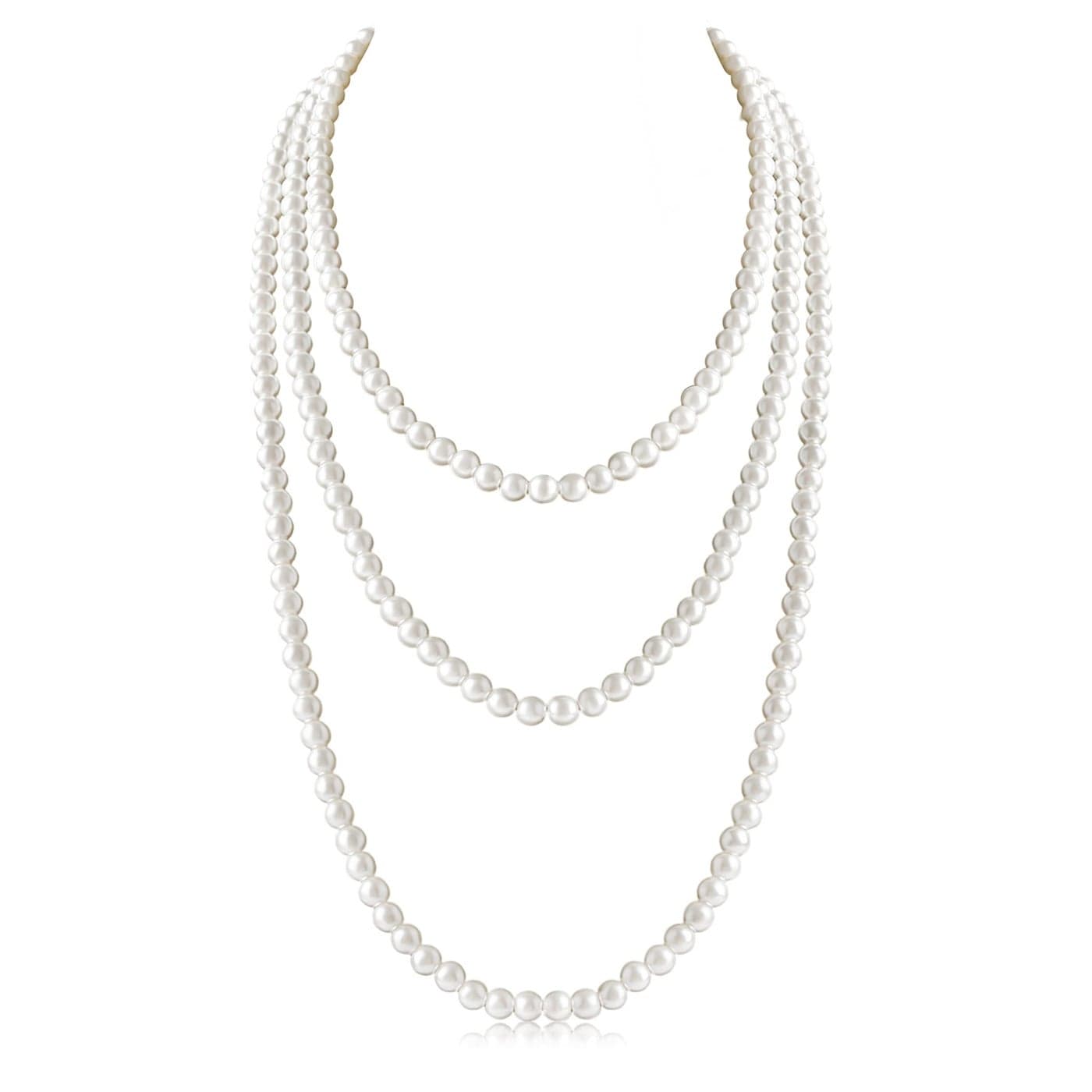 Long Pearl Necklace for Women Layered Cream White Faux Pearl Beads Strand Necklace Costume Jewelry,Diameter Pearl 7MM,69"
