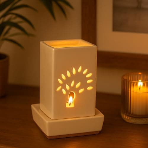 Pure Source India Ceramic Electric Aroma Diffuser – Perfect for Home Decor, Essential Oils, Spa, Diwali Gifting, Yoga & Meditation (White Square Electric)