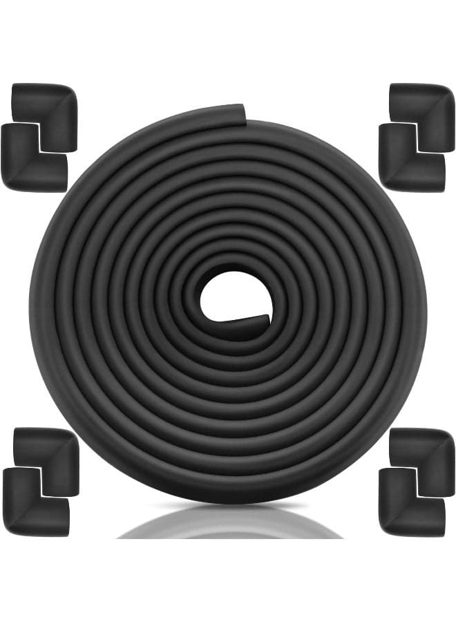 Baby Proofing Edge Corner Protector, 20.5 ft (18.1ft Edge + 8 Corners) Baby Proof Corner Guards,Thick Table Bumper Guard, 3M Pre-Taped Corners, Soft Rubber Foam Guard Heavy-Duty Black