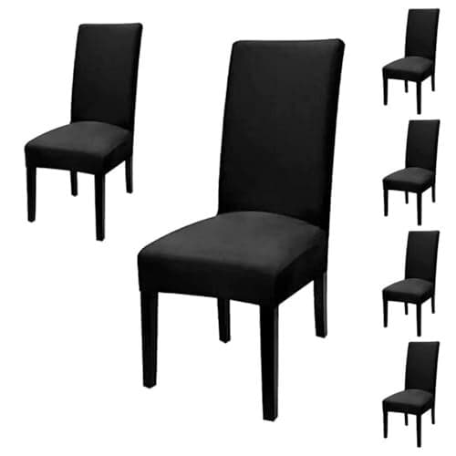 Outlay Home Spandex Dining Chair Covers, Solid Plain Stretchable, Set of 6, Standard Size (Black)
