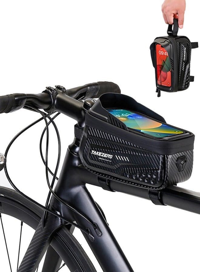 Waterproof Pouch Bike Bag Bicycle Bag Front Handlebar Frame, Touch Screen Mobile Phone Mount Holder Basket with Storage up to 6.8"