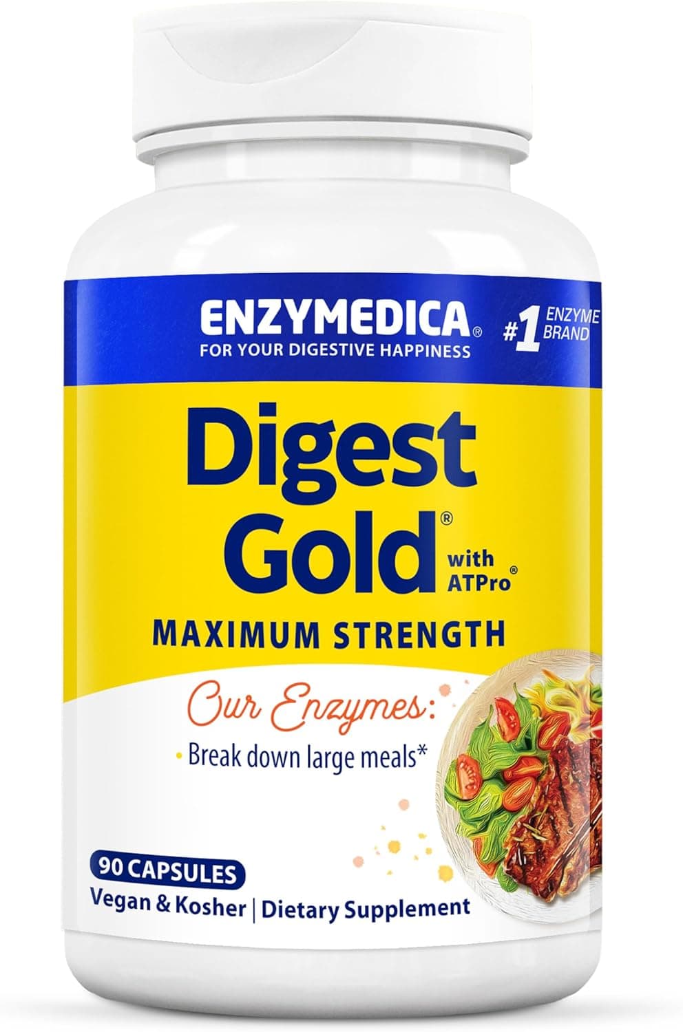 ENZYMEDICA Digest Gold 90 Capsules Digestive Enzyme Supplement Digestive Enzyme Blend with ATPro for Maximum Support Nutrient Supplement Gut Health Supplement Vegan Dairy Free
