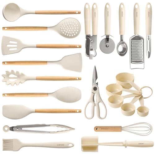CAROTE 22pcs Silicone Cooking Utensils Set, 446°F Heat Resistant Kitchen Utensils Gadgets Set, Spatula, Turner, Whisk, Tongs