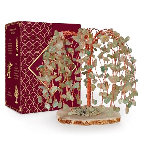 KARMAPLEDGE Chakra Tree of Life Birthday Gifts for Women Home and Office Decor Handmade Green Aventurine Crystal Tree for Money Positivity Reiki Healing Spiritual Good Luck Gifts for Mom Dad
