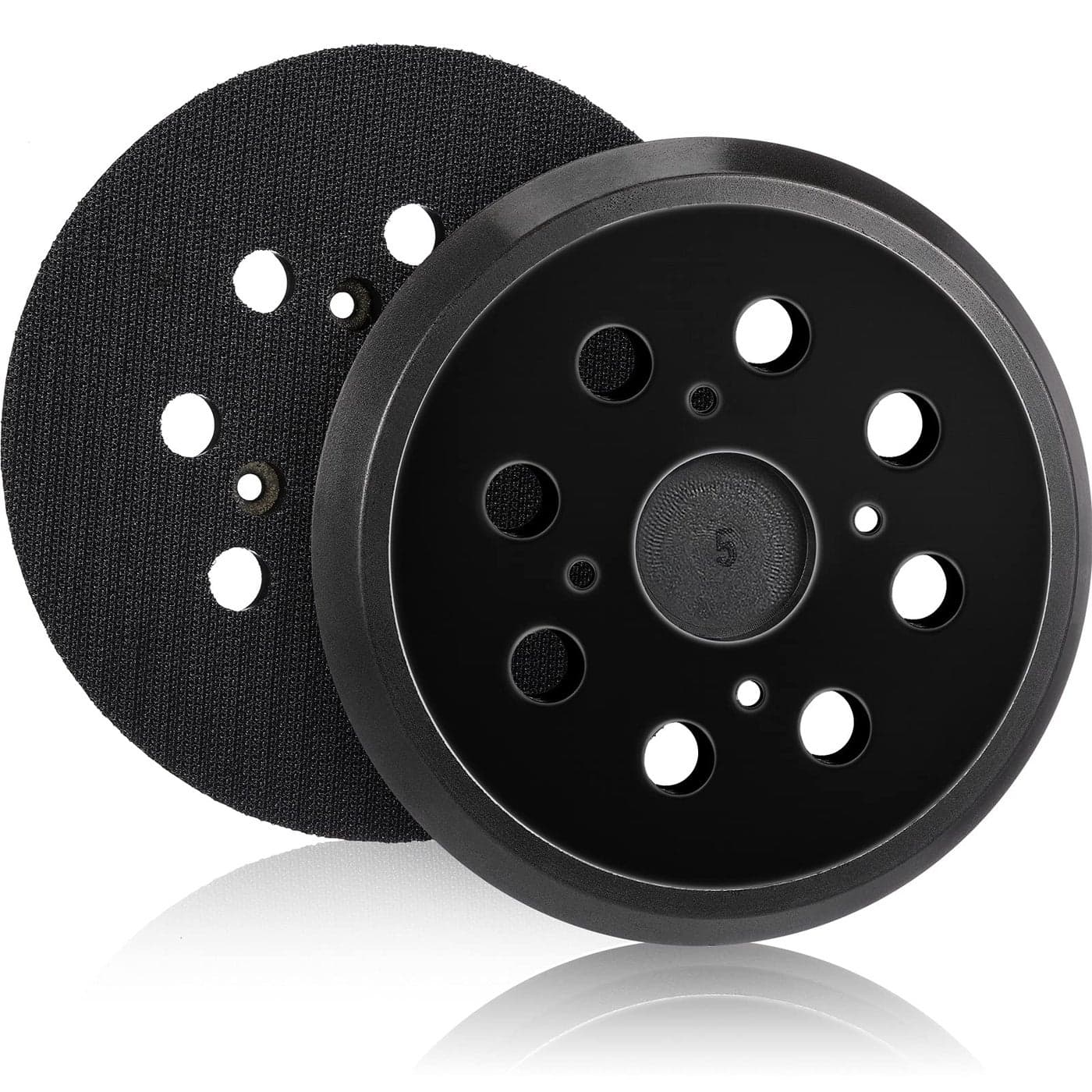 Mudder 2 Pieces 5 Inch 8 Hole Hook and Loop Orbital Sander Replacement Pad Backing Pad Black
