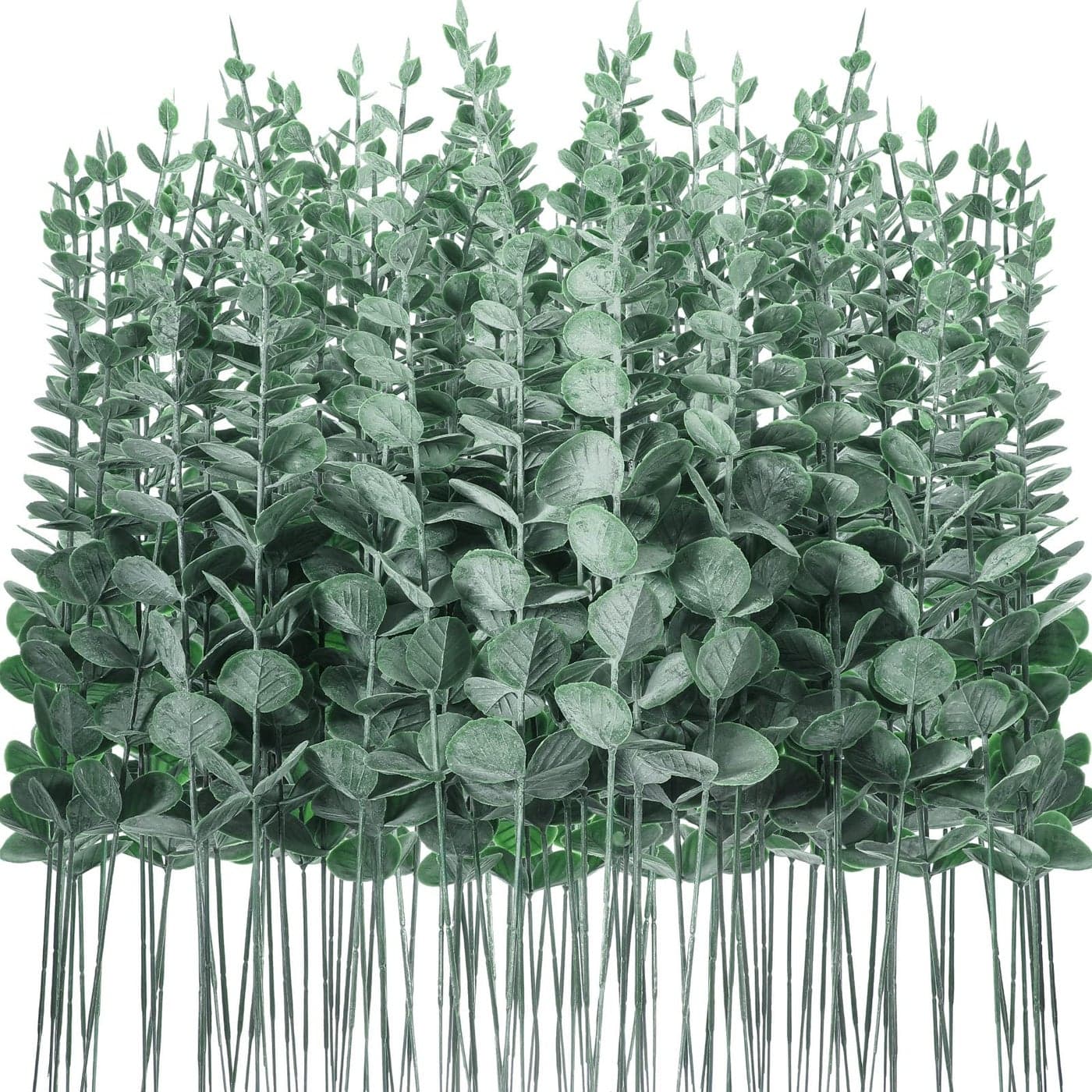 Canlierr 100 Pcs Eucalyptus Stems Faux Greenery Artificial Eucalyptus Leaves Decor Greenery Stems Branch for Wedding Centerpiece Flower Bouquet Farmhouse Home Dark Green
