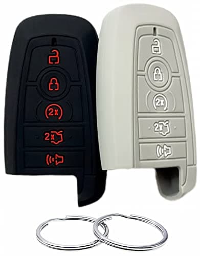 REPROTECTING Silicone Rubber Key Fob Cover Compatible with 2017-2026 Ford Edge Expedition Explorer F-150 F-250 F-250 F-350 F-450 F-550 Super Duty Duty Fusion Mustang Bronco Bronco Sport (Black/Grey)