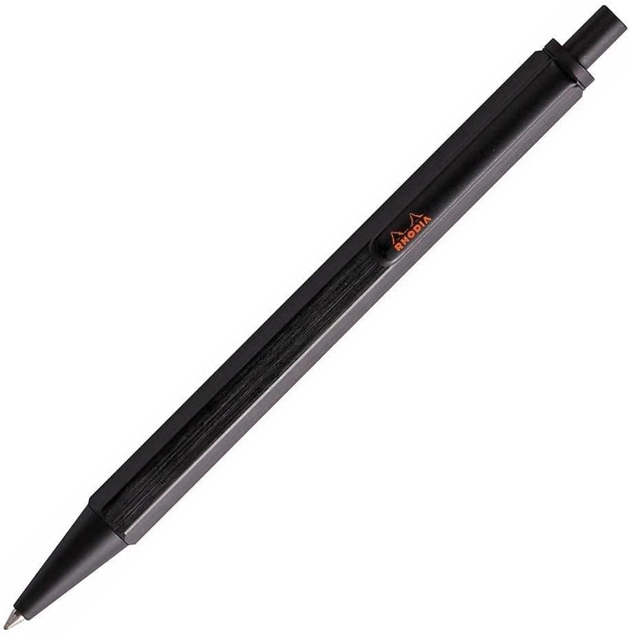 Rhodia 9389C scRipt Refillable Ballpoint Pen Hexagonal Brushed Aluminium Body Black 07 mm High Precision Retractable Ball Point Black Ink scRipt Collection
