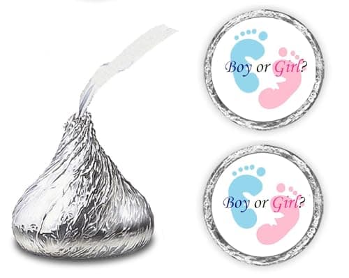 324 Gender Reveal Footprints Kisses Labels for Baby Shower Or Baby Sprinkle Party Or Event Decorations Boy or Girl Stickers Wrappers Favors Pink Blue Made in USA
