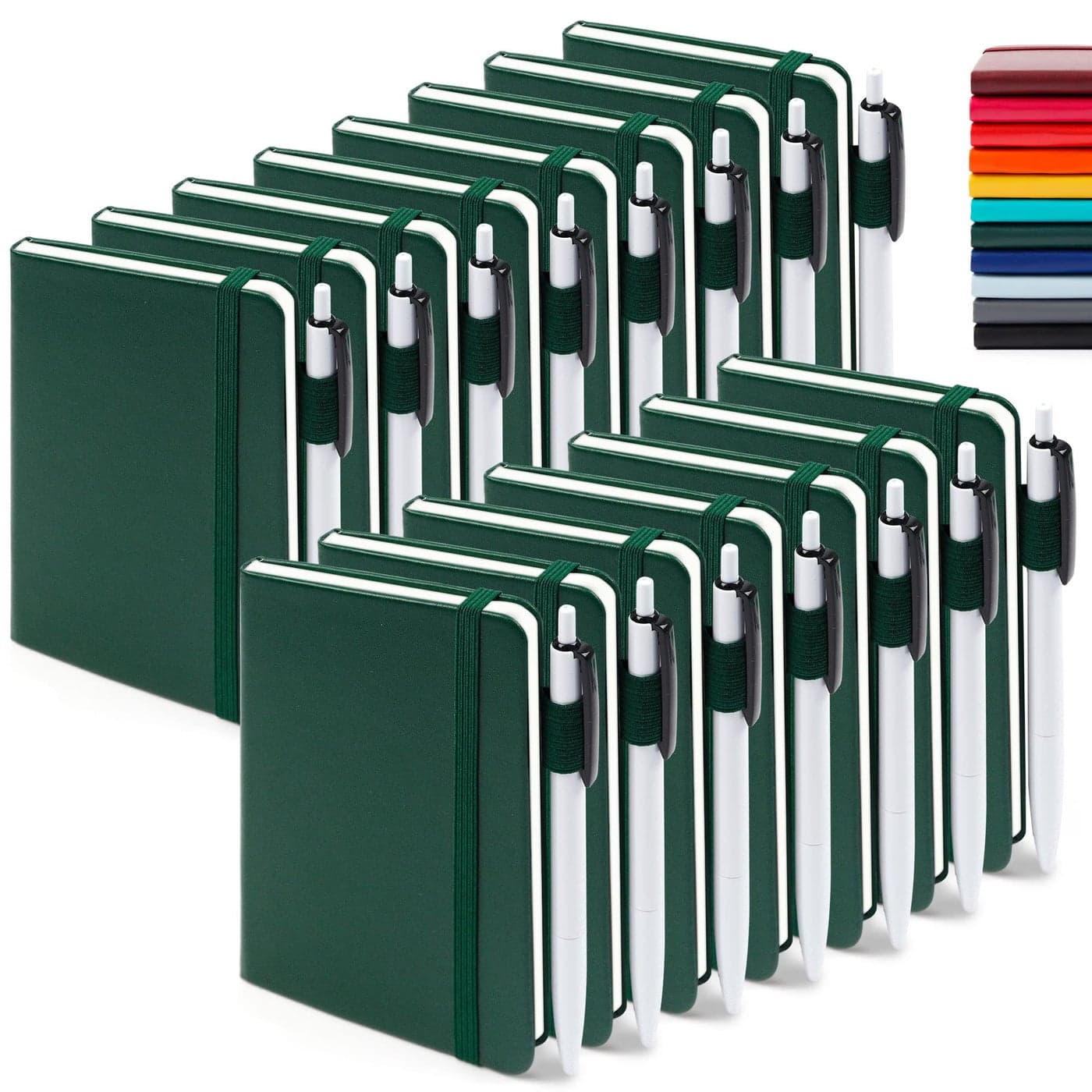 feela 15 Pack Pocket Small Notebooks Bulk Mini Cute Notepads Hardcover College Ruled Lined Journals with Pen Holder for School Business Memos with 15 Black Pens 35x 55 A6 Dark Green