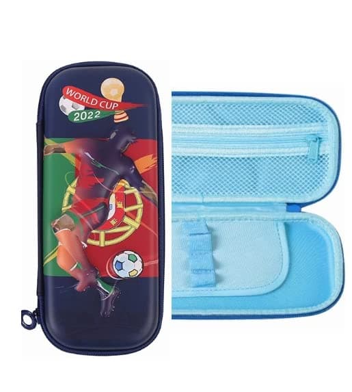 TEMSON Pencil Box, Pencil Pouches for Boys, Cartoon Pencil Case, Pencil Case for Girls, Pencil Pouches for Kids, Stationary Organizer Pencil Box (World Cup 2022 - Dark Blue(B(38137-C2))