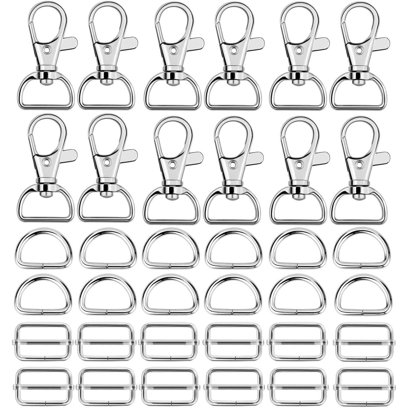 Hysagtek 60 Pcs Purse Hardware for Bag Making Swivel Snap Hooks D Ring Slide Buckle Bag Hardware Supplies for Handbag Fasteners Strap Backpack DIY Craft Accessories 1 Inch Silver