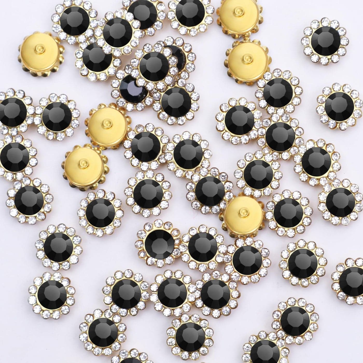 50Pcs Rhinestone Buttons Embellishments Sew On Crystal Rhinestones Flatback Beads Buttons with DiamondBlack