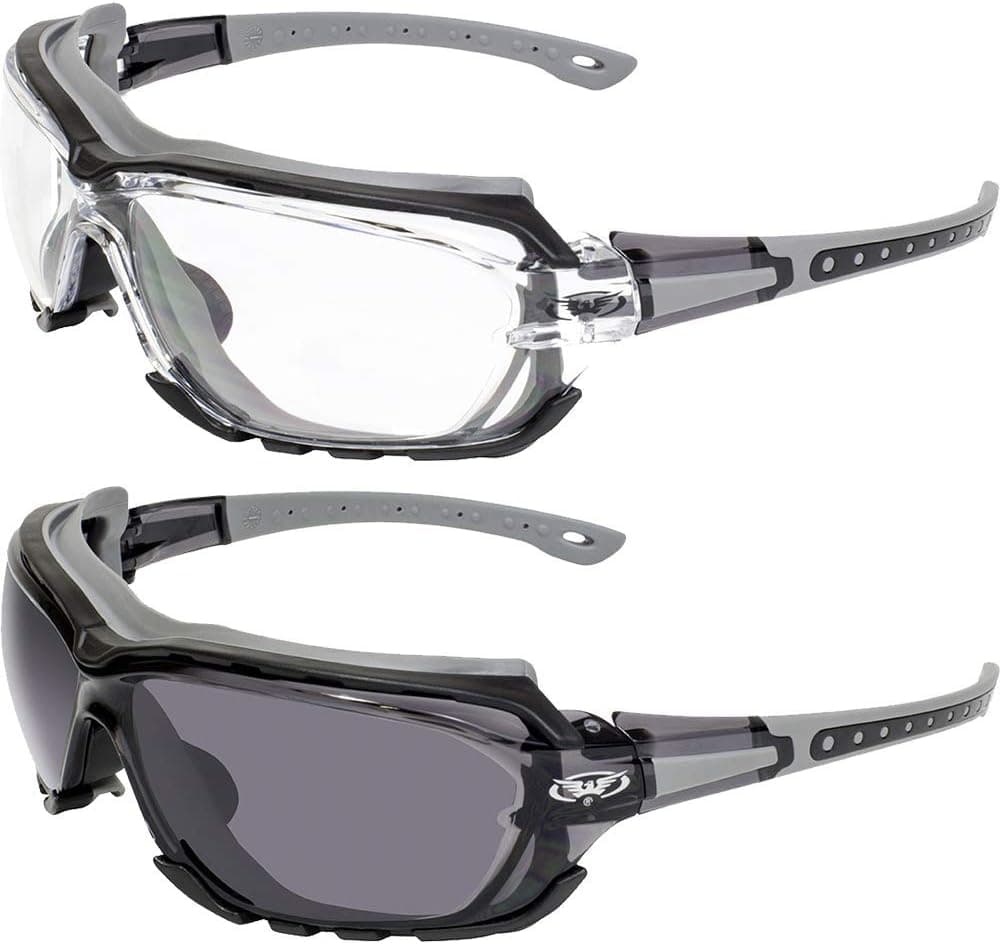 Global Vision 2 Pair Octane Padded Motorcycle Sport Sunglasses with Clear and Smoke Lens