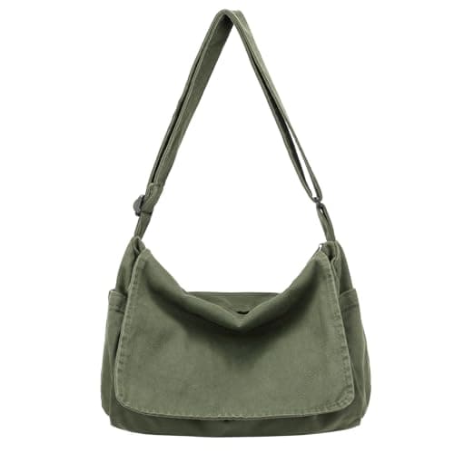 Canvas Messenger Bag for Women Men Vintage Satchel Bag Aesthetic Crossbody Shoulder Bag Casual Sling Bag (A-Green)