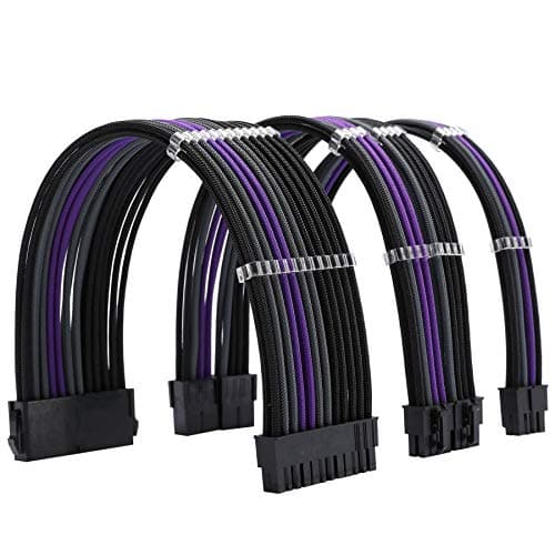 Formulamod Sleeve Extension Power Supply Cable Kit 18AWG ATX 24P+ EPS 8-P+PCI-E8-P with Combs for PSU to Motherboard/GPU Fm-NCK3 (Black Grey Purple)