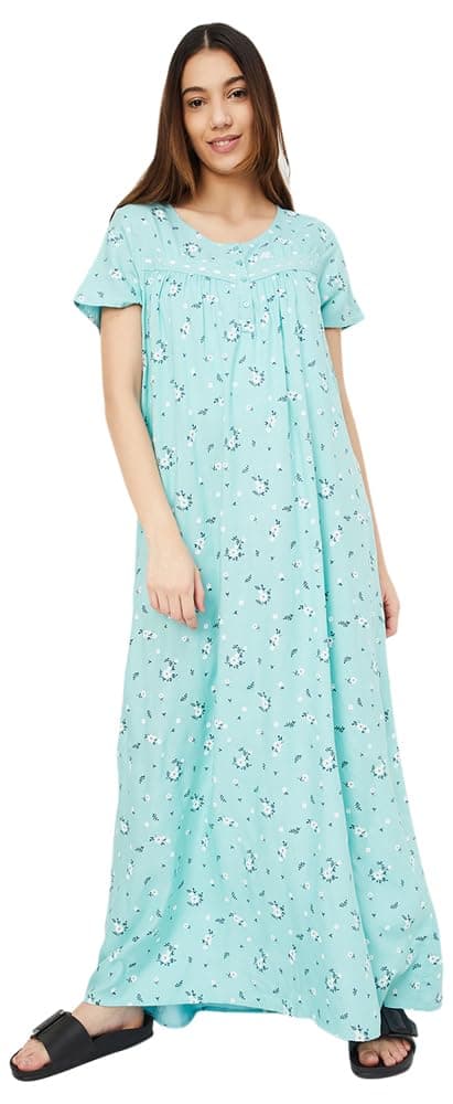 Max Women Printed Nightgown, Light Blue, XL