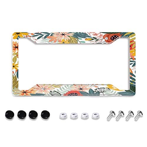 Personalized License Plate Frame Stainless Steels Vintage Exotic Summer Flowers License Plate Car Tag Holder with 4 Holes and Screws for Women Men Auto for USA Canada Vehicles Standard (12"x6")