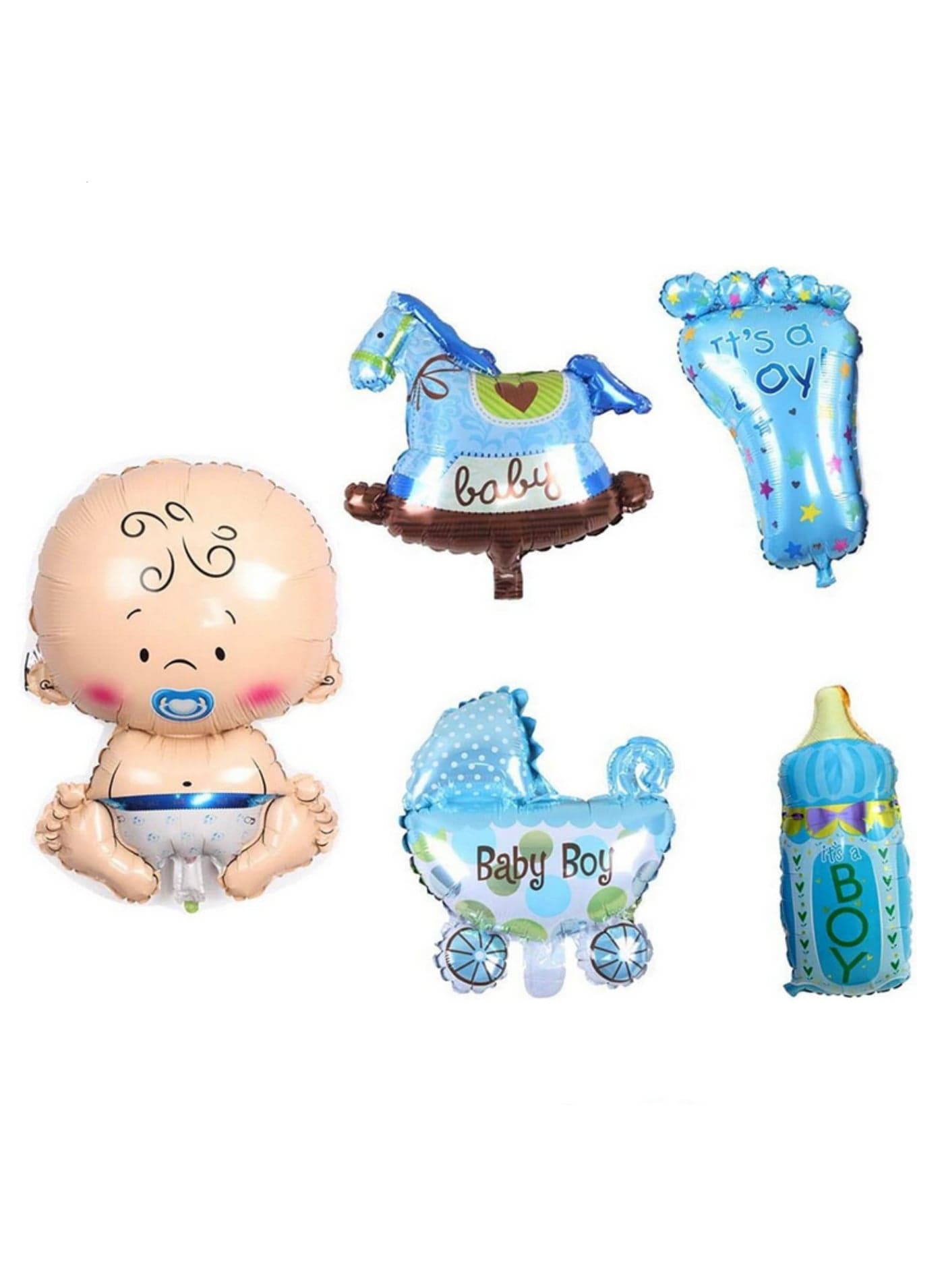 5Pcs Cute Baby Shower Foil Balloons Baby Boy Air Balloons for 1st Birthday Party Decorations Kids Toy Blue Balloon Giant Foil Balloons for Children’s Party Decor Supplies