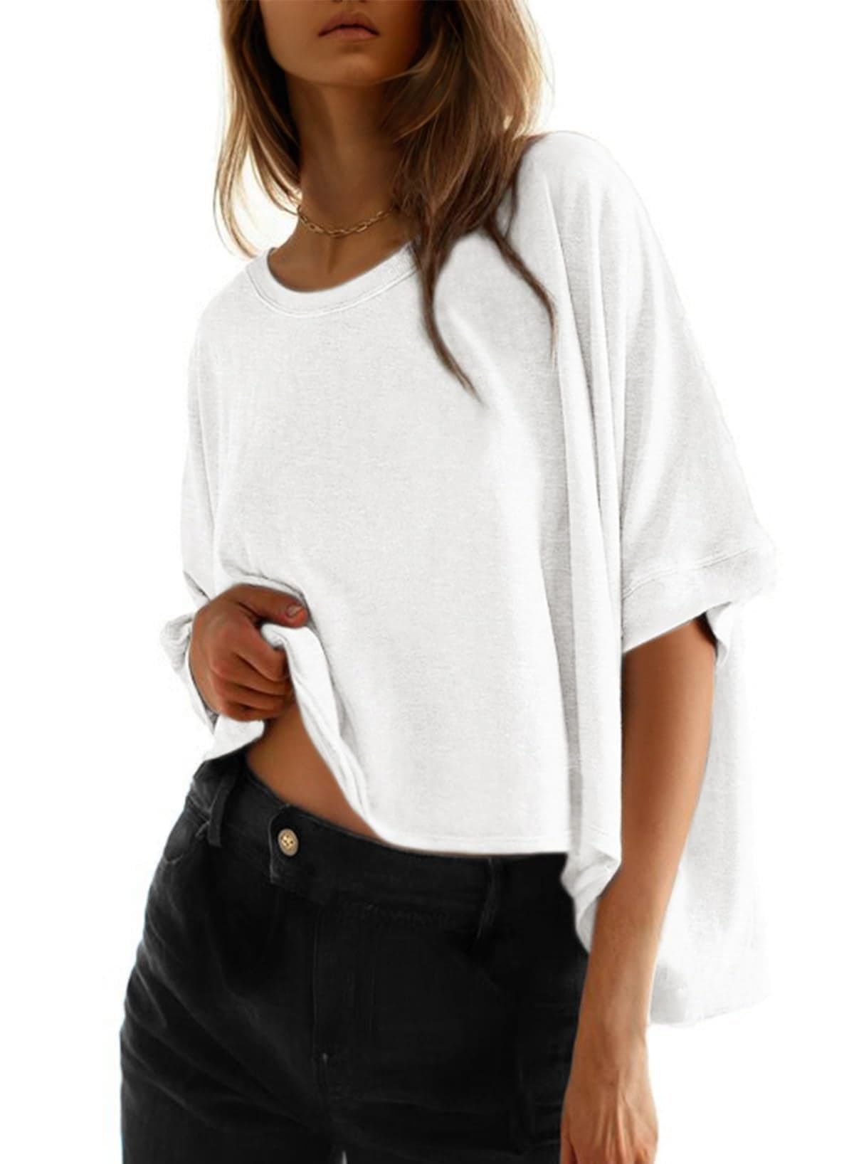 Dokotoo Shirts for Women Summer 2025 Tops Plus Size Trendy Crop Cute Oversized Tshirts Short Sleeve Shirts Womens Fashion Fall Blouses Dressy Casual Workout Gym Clothes Clothing Basic Tees White