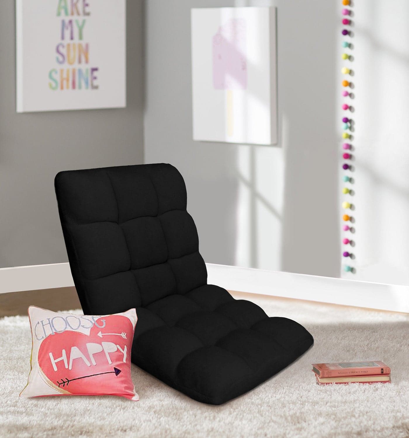 Chic Home RC6426BKN1WT Lounge Adjustable Recliner Rocker Memory Foam Armless Floor Gaming Ergonomic Chair Black