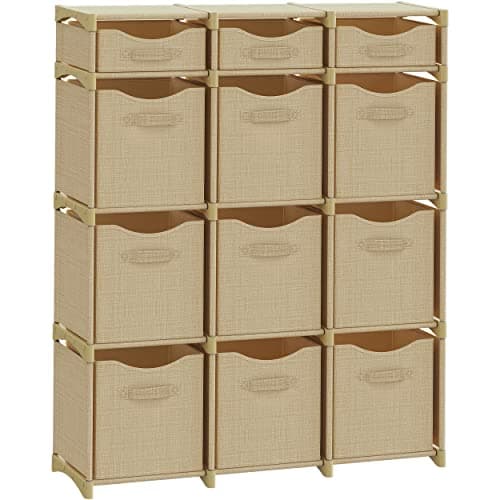 Cube Storage Organizer with Storage Bins Included - The Perfect Closet Organizers and Storage Solution. Includes 12 Storage Cubes, Great For Toy Storage, Closet Storage, Clothes Storage (Beige)