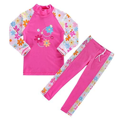 BAOHULU Girls Swimsuit Two Piece Tankini UPF 50+ UV Protective Rash Guard Set 3-12 Years S240_HotPinkLong_10A