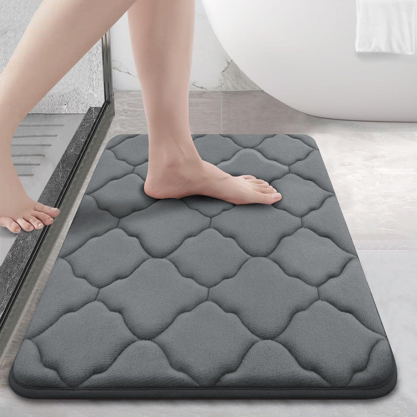 OLANLY Memory Foam Bath Mat Rug 24x16 Soft and Absorbent Bathroom Rugs NonSlip Comfortable Machine Washable Bath Carpet for Bathroom Floor Tub Shower and Home Decor Accessories Dark Grey