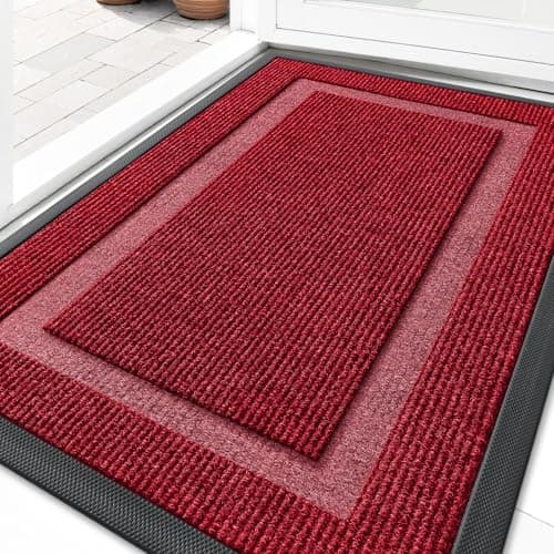 OLANLY Front Door Mat Indoor Outdoor Entrance, Waterproof All-Season, All-Weather Doormat, Sturdy Natural Rubber, Fade Resistant, Low Profile, Easy Clean Patio Porch Entryway Mat, 36x24, Wine Red