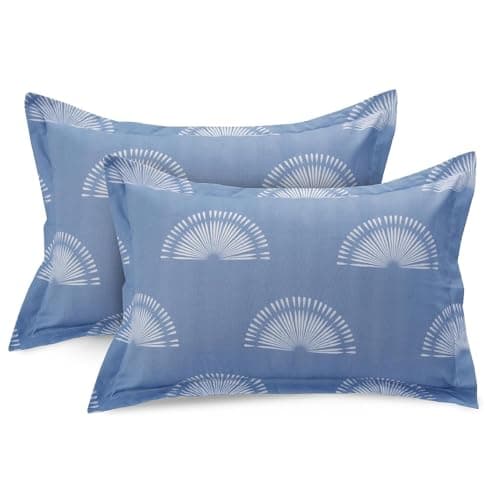 Huesland by Ahmedabad Cotton 144 TC Cotton Pillow Covers Set of 2 - Powder Blue & White