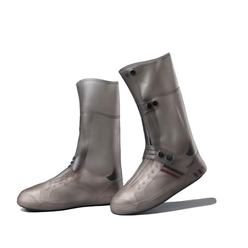 Massmot 13 inch Tall Silicone Shoe Cover Waterproof, Double-Breasted Waterproof Layer Shoes Cover for Rainy Season, Anti Slip and Wear-Resistant, Reusable Non-Slip Shoe Rain Cover (7 UK, Grey)
