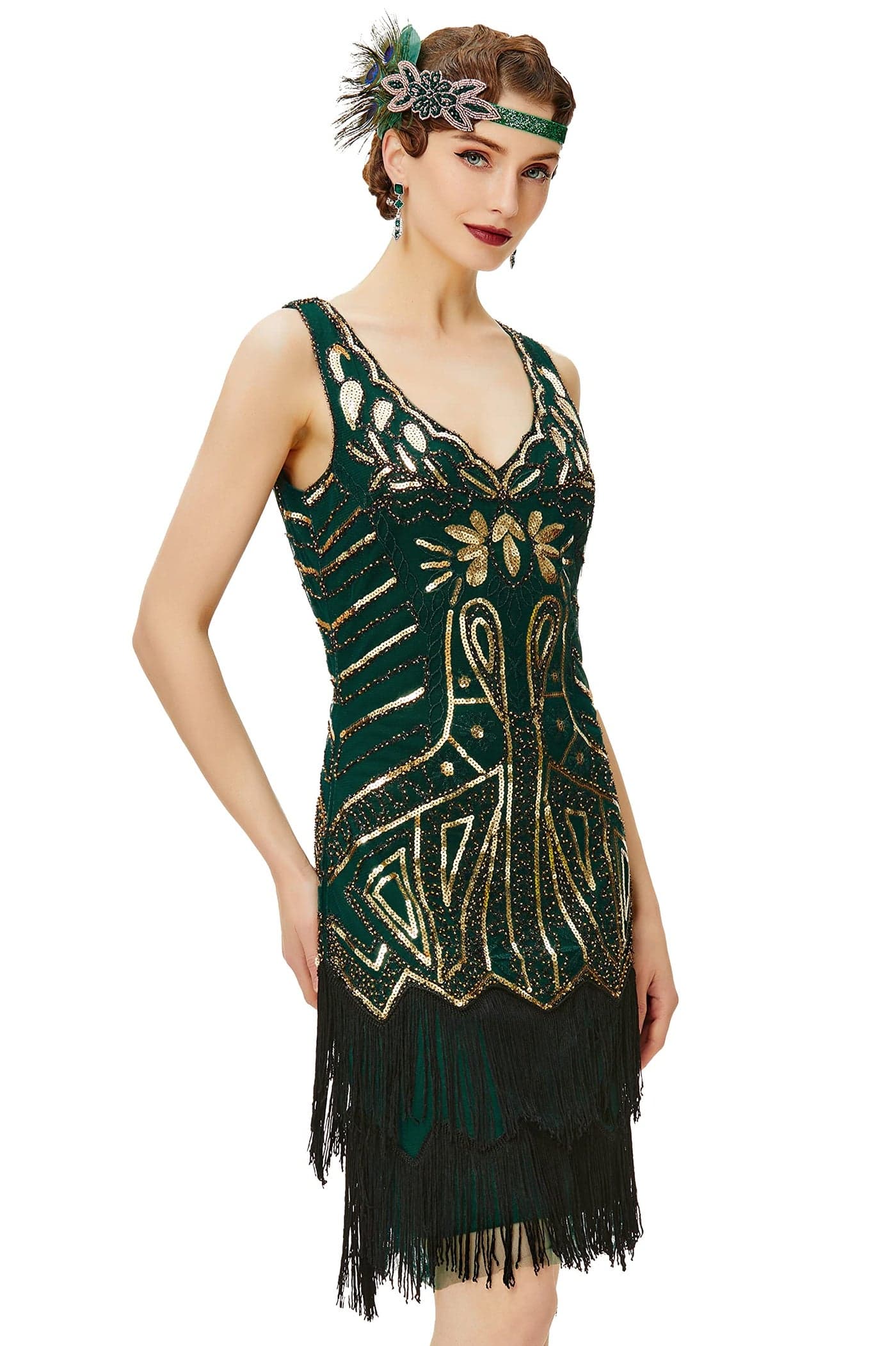 BABEYOND Womens Flapper Dresses 1920s V Neck Beaded Fringed Great Gatsby Dress