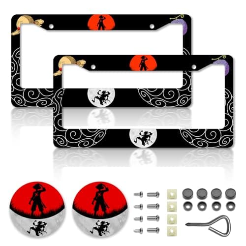 DGDRHZ Anime one License Plate Frames,Anime Piece Car Accessories for Women & Men,Cute License Plate Holder,Aluminum License Plate Frame Fits Standard US Vehicles Size 12.2 x 6 Inch (Black-2pcs)