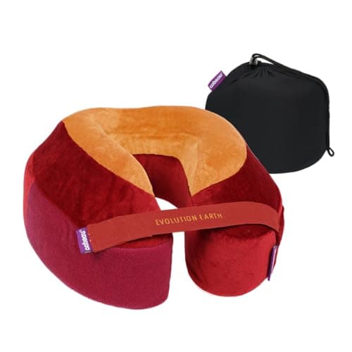 Cabeau Softest Neck Pillow for Travel Evolution Earth Deluxe 360 Head Neck and Chin Support for Sleeping Sustainable Memory Foam Removable Washable Cover with Compact Carrying Case Fire