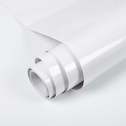 TANONE Glossy White Contact Paper for Countertops, 17.7" X 196" White Peel and Stick Wallpaper for Cabinets, Self Adhesive Removable Waterproof Vinyl Wrap for Desktop Dresser Table