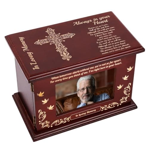 Cremation Urns for Human Ashes Adult Male or Female, Solid Walnut Adult Cremation Urn with Engraved Memorial Panel, Gender-Inclusive Funeral Holds 280 LBS(Cross)