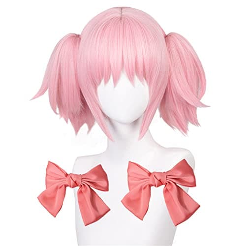Xingwang Queen Anime Cosplay Wig with Two Bow Short Pink Ponytails Party Wigs for Women Girls (Pink)